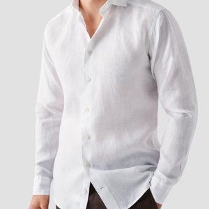 ST CROIX Linen Solid White Long-sleeve Sport Shirt M